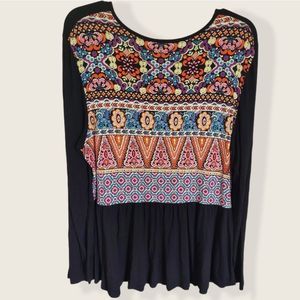 ❤️ ASOS CURVE Long Sleeve Black Blouse Tribal Print